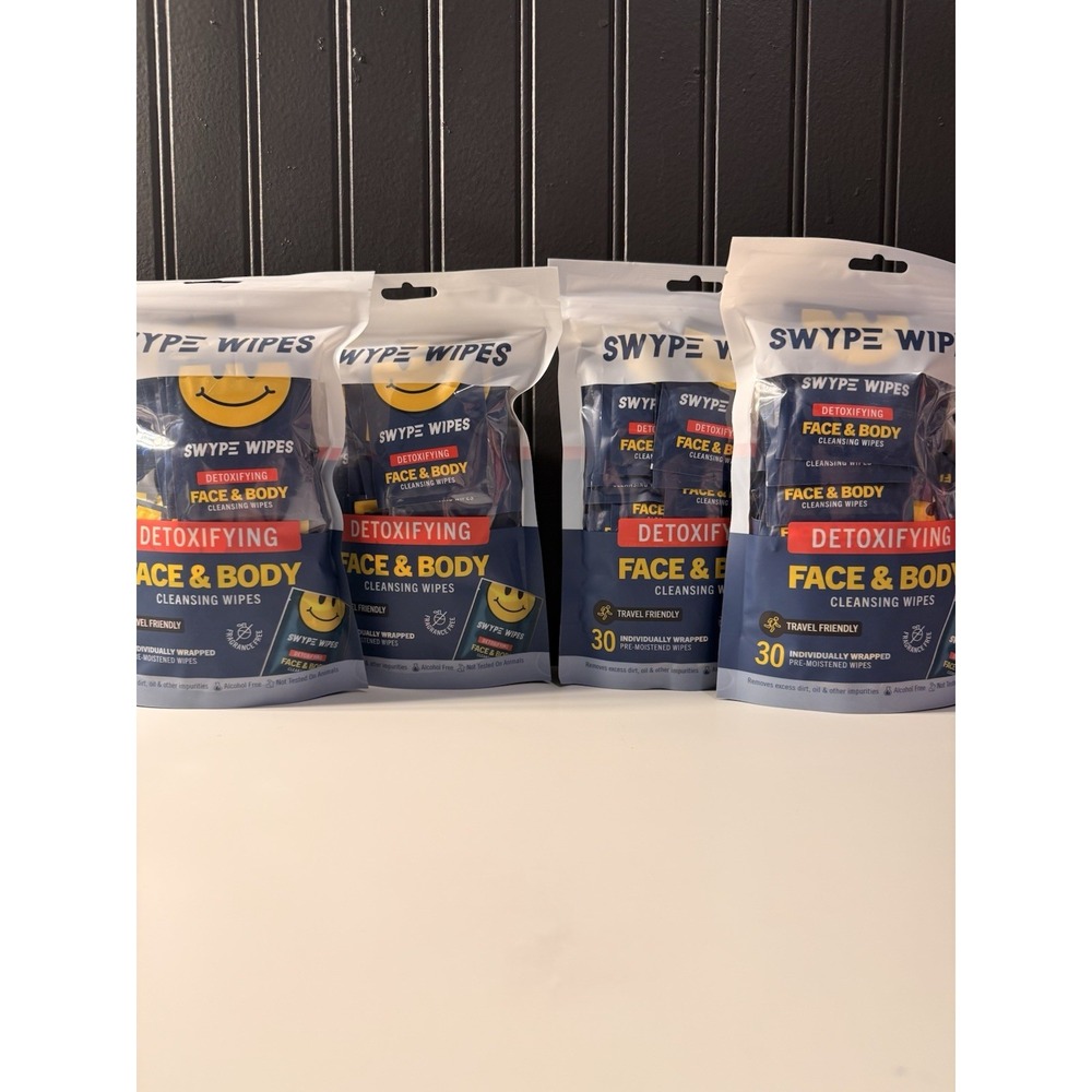 4 Bags of 30x Swype Wipes Face & Body Travel Disinfectant Wipes, 120 Count Total